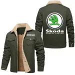 Czech Automobile Jacket Fur Collar Fleece, Automotive Lifestyle Fur Jacket CAR566 - Military Green