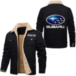 Trail-Ready Auto Jacket Fur Collar Fleece, Motorcycle-Inspired Fleece Outerwear CAR566 - Black