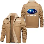 Trail-Ready Auto Jacket Fur Collar Fleece, Motorcycle-Inspired Fleece Outerwear CAR566 - Khaki