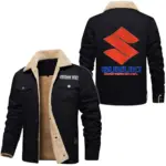 JDM Bike Jacket Fur Collar Fleece, Rugged Fur Collar Fleece CAR566 - Black