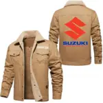 JDM Bike Jacket Fur Collar Fleece, Rugged Fur Collar Fleece CAR566 - Khaki