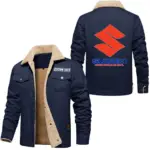 JDM Bike Jacket Fur Collar Fleece, Rugged Fur Collar Fleece CAR566 - Deep Blue