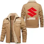 Racing Motion Jacket Fur Collar Fleece, Rugged Fur Collar Fleece CAR566 - Khaki