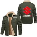 Racing Motion Jacket Fur Collar Fleece, Rugged Fur Collar Fleece CAR566 - Military Green