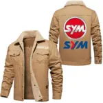 Urban Commuter Bike Jacket Fur Collar Fleece, Automotive Spirit Fur Jacket CAR566 - Khaki