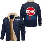 Urban Commuter Bike Jacket Fur Collar Fleece, Automotive Spirit Fur Jacket CAR566 - Deep Blue