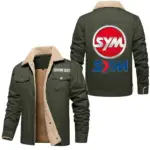 Urban Commuter Bike Jacket Fur Collar Fleece, Automotive Spirit Fur Jacket CAR566 - Military Green