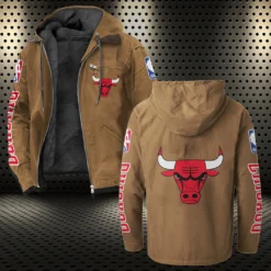 Slam Dunk Nation Flannel Hoodie, Casual Sport Hooded Flannel HVN1430CB - Camel