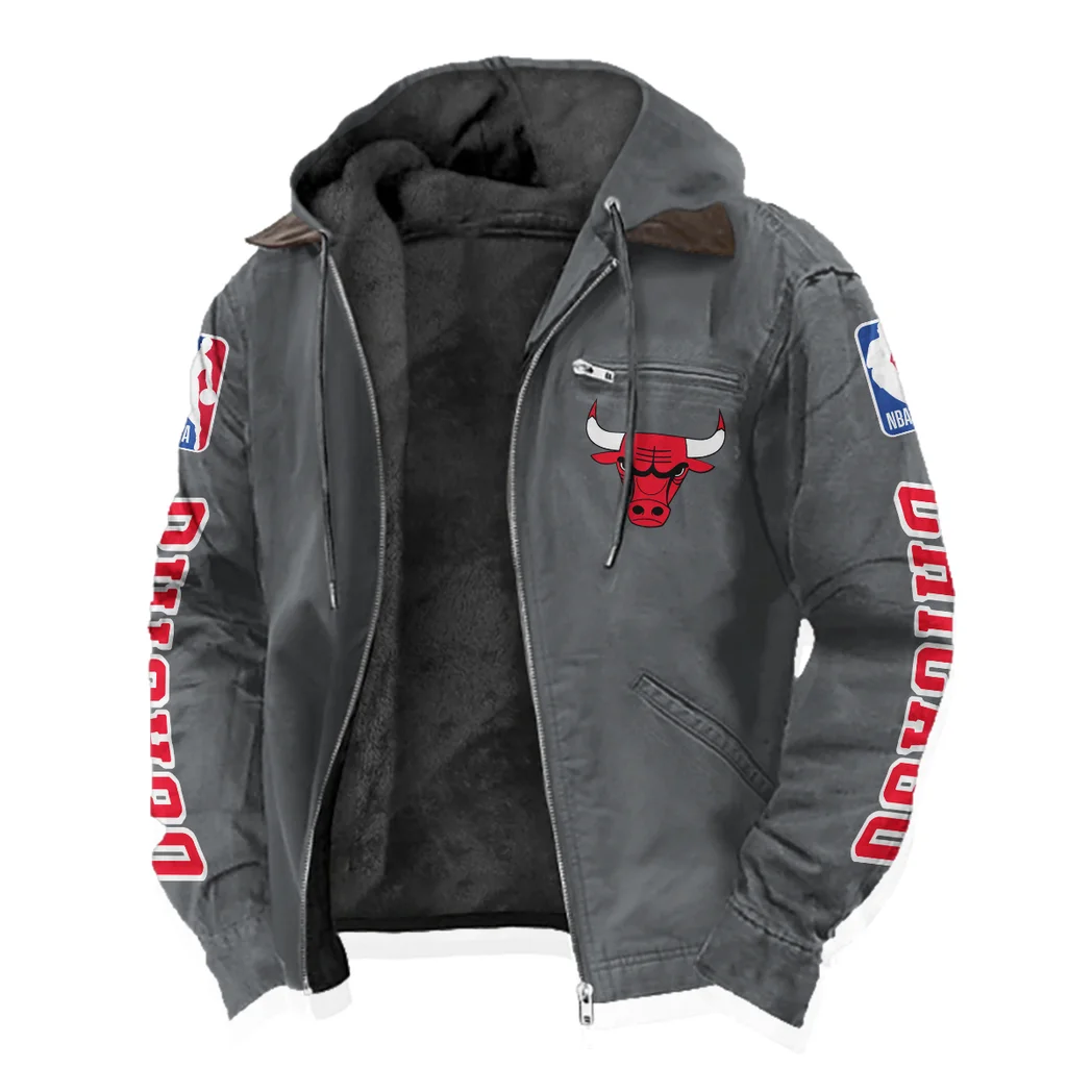 Slam Dunk Nation Flannel Hoodie, Casual Sport Hooded Flannel HVN1430CB - Gray - Image 2