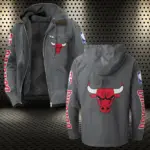 Slam Dunk Nation Flannel Hoodie, Casual Sport Hooded Flannel HVN1430CB - Gray