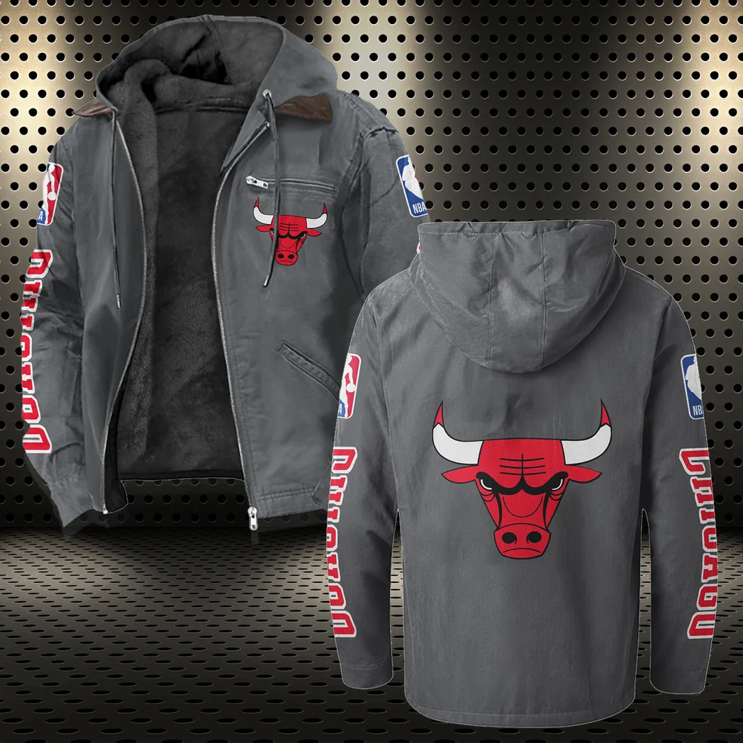 Slam Dunk Nation Flannel Hoodie, Casual Sport Hooded Flannel HVN1430CB - Gray