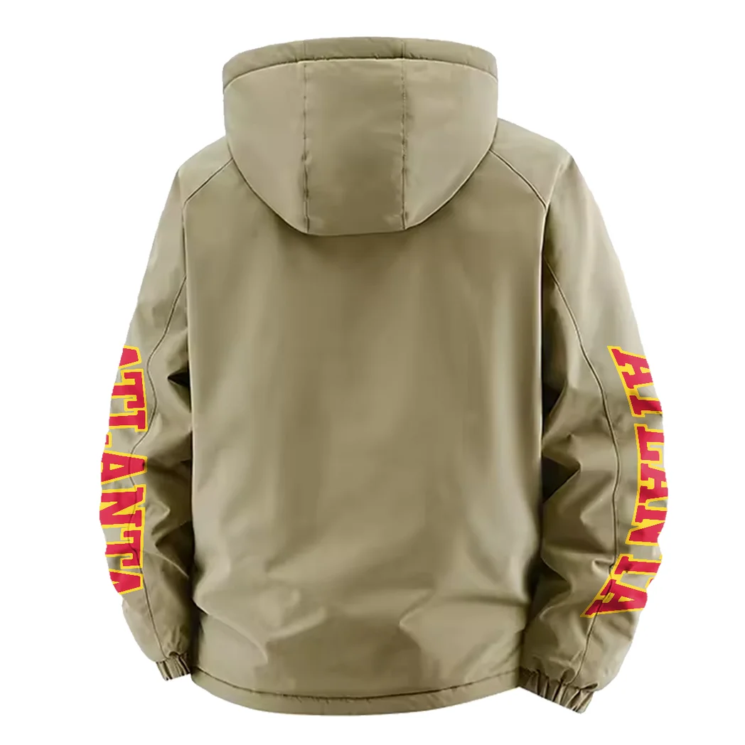 Bold Game Day Fans Fleece Windbreaker Jacket, Thermal Wind-Stop Jacket HVN1433AH - Khaki - Image 4
