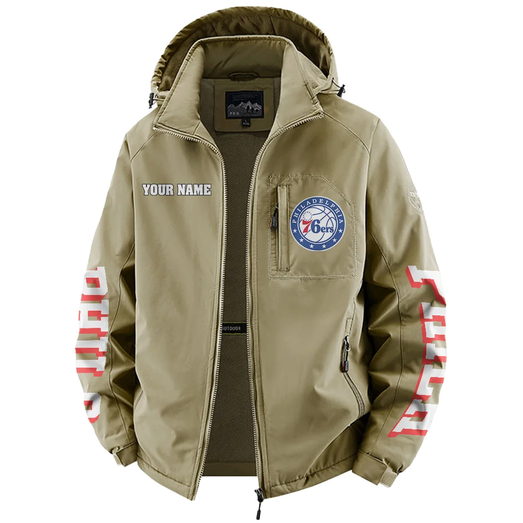 Rising Hoop Squad Fleece Windbreaker Jacket, Brushed Fleece Wind-Resist Layer HVN1433PH - Khaki - Image 2