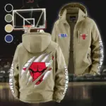 Basketball Energy Fans Fleece Windbreaker Jacket, Windproof Fleece Hybrid HVN1434CB - Khaki