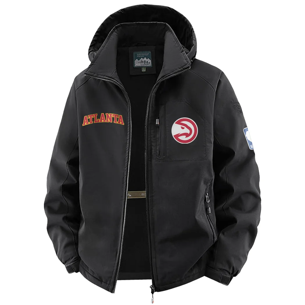 Athletic Hoop Lifestyle Fleece Windbreaker Jacket, Thermal Wind-Stop Jacket HVN1435AH - Black - Image 2
