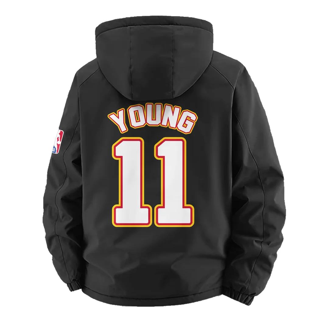 Athletic Hoop Lifestyle Fleece Windbreaker Jacket, Thermal Wind-Stop Jacket HVN1435AH - Black - Image 4