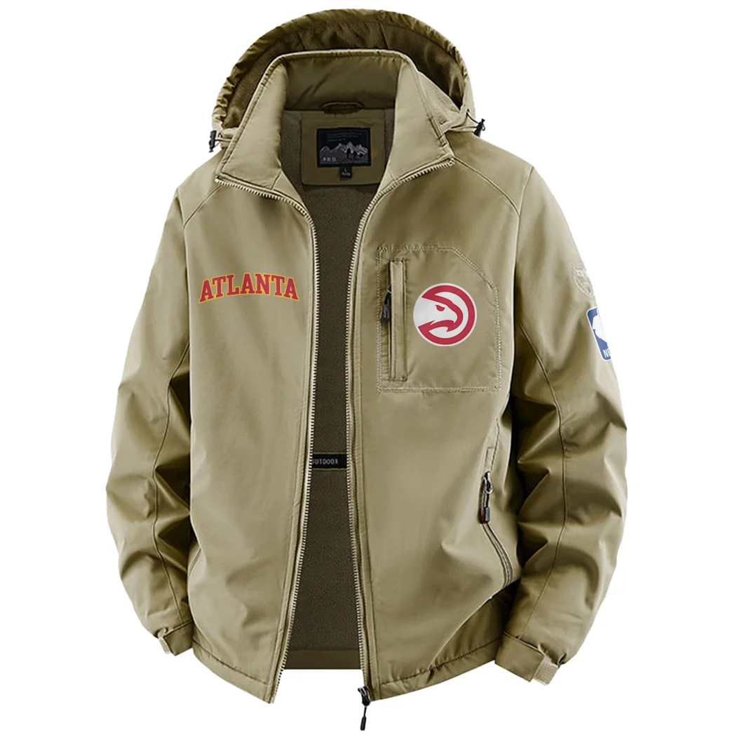 Athletic Hoop Lifestyle Fleece Windbreaker Jacket, Thermal Wind-Stop Jacket HVN1435AH - Khaki - Image 2