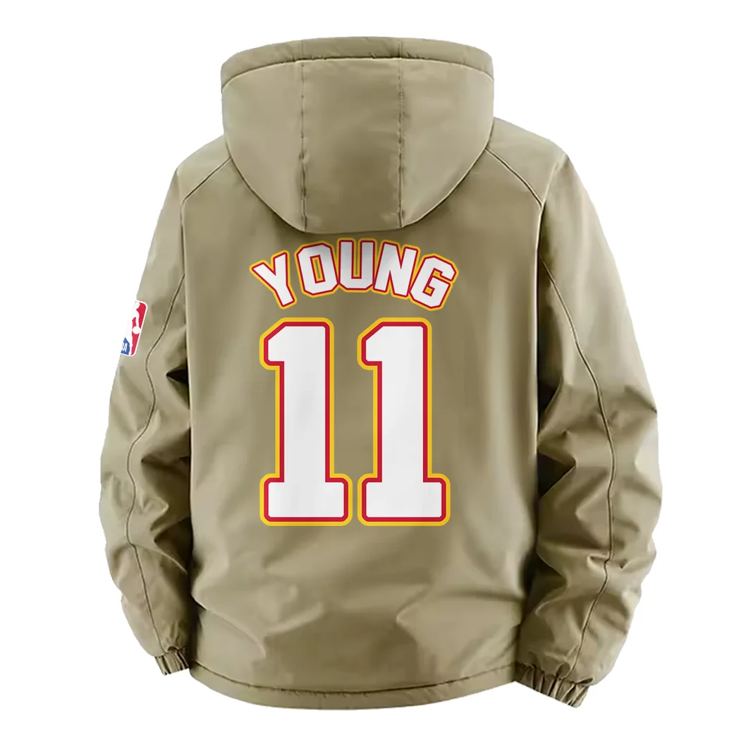 Athletic Hoop Lifestyle Fleece Windbreaker Jacket, Thermal Wind-Stop Jacket HVN1435AH - Khaki - Image 4