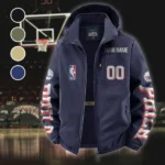 Basketball Support Crew Fleece Windbreaker Jacket, Brushed Fleece Wind-Resist Layer HVN1436PH - Navy