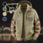 Streetwear Hoop Lifestyle Fleece Windbreaker Jacket, Ultra-Soft Wind-Stop Fabric HVN1436TR - Khaki