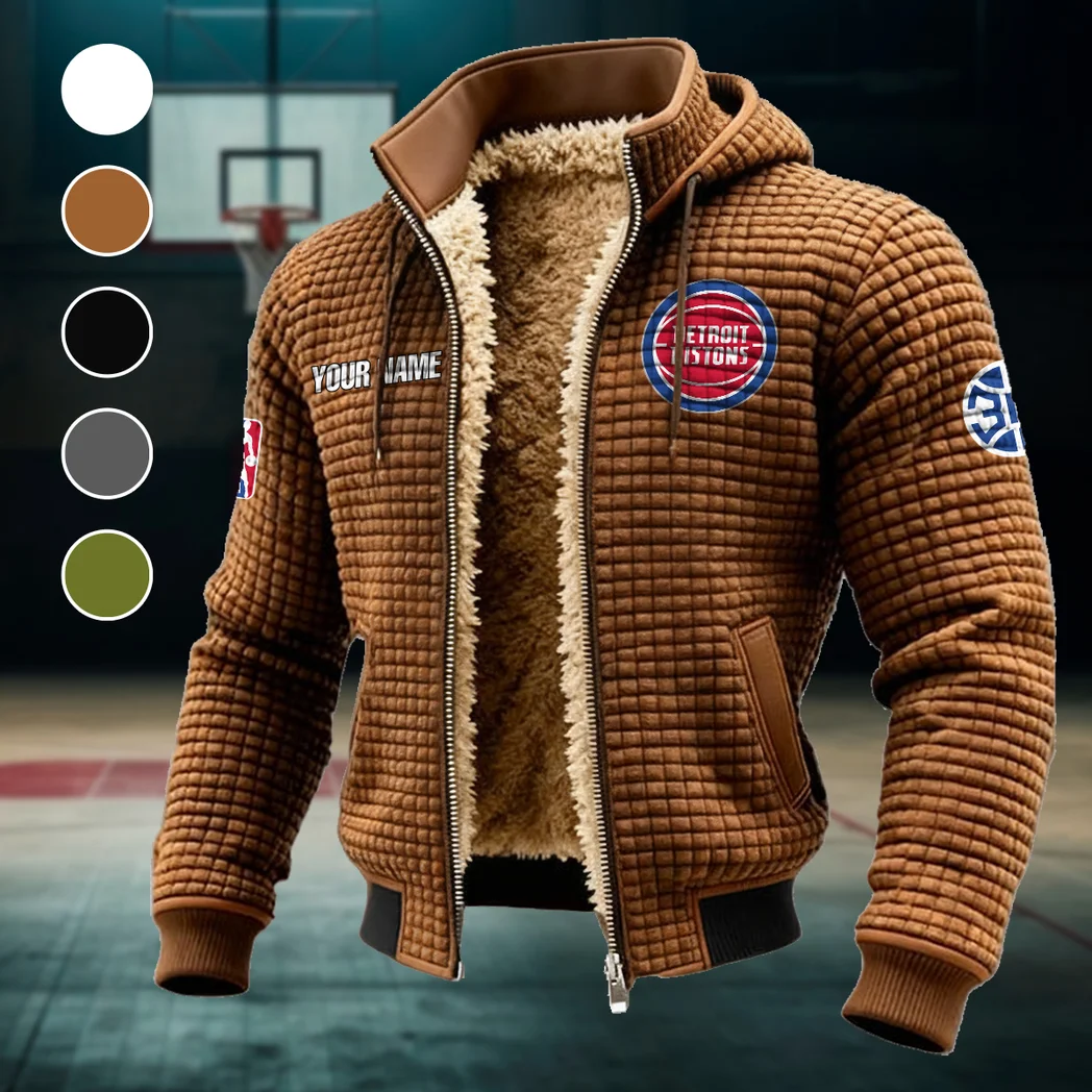 Streetwear Hoop Squad Fleece-Lined Hooded Jacket, Rapid-Dry Fleece-Lined Hoody HVN1437DP - brown