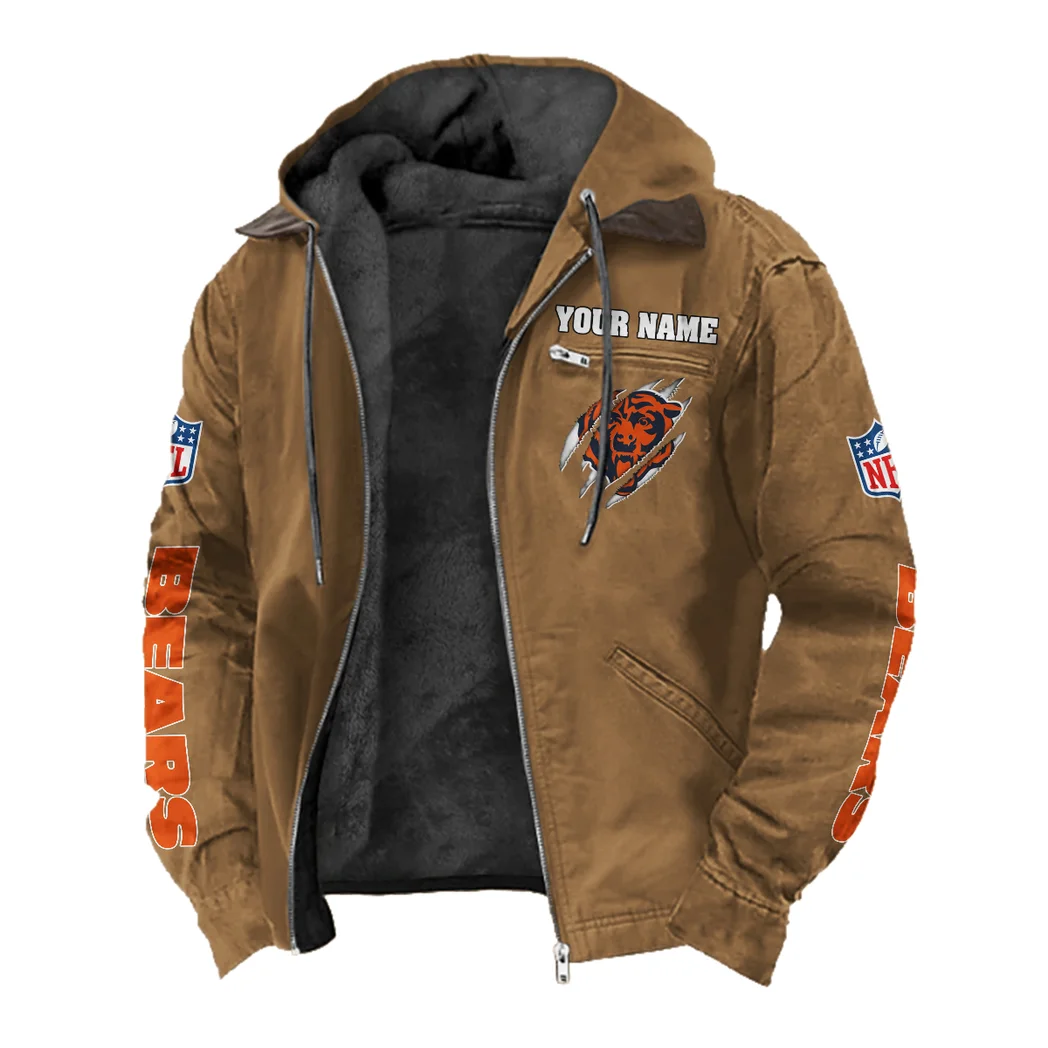 Fan Cubs Squad Flannel Hoodie, Casual Sport Hooded Flannel HVN1438CB - Camel - Image 2