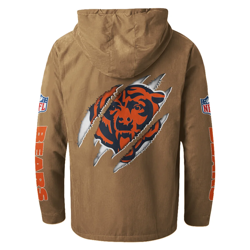 Fan Cubs Squad Flannel Hoodie, Casual Sport Hooded Flannel HVN1438CB - Camel - Image 3