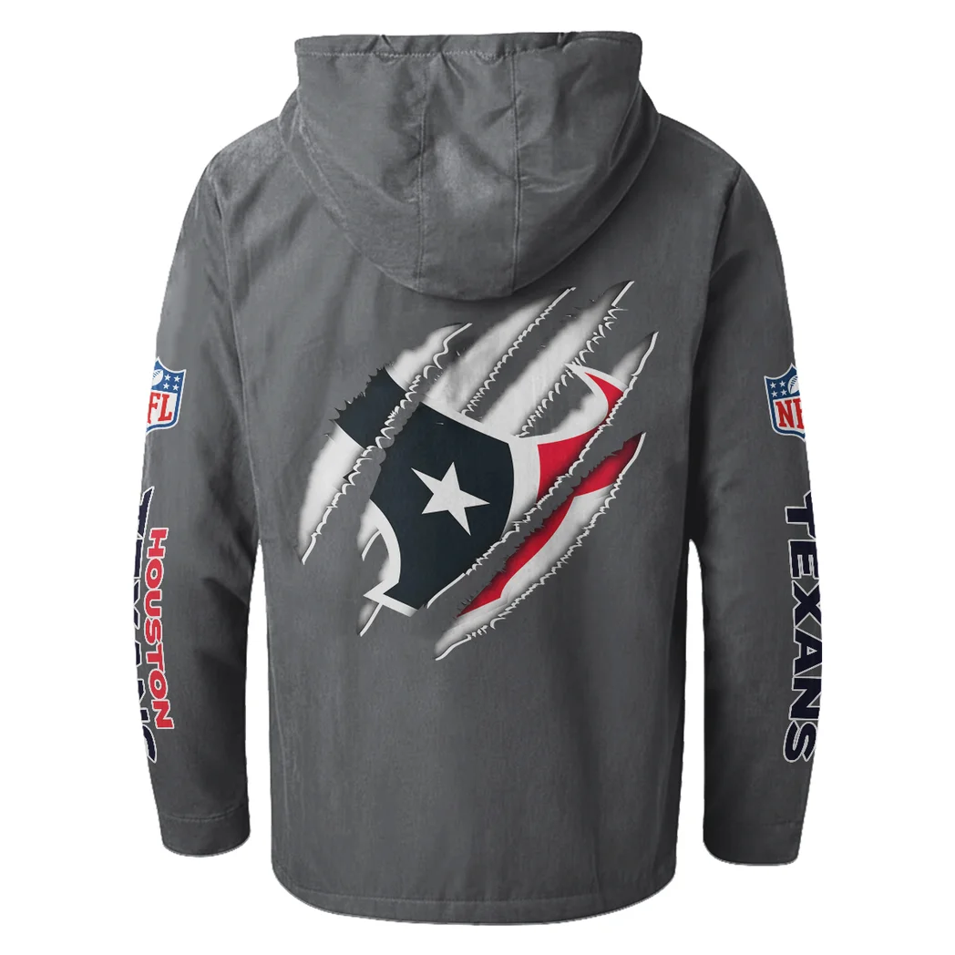 Texan Crew Flannel Hoodie, Athletic Lifestyle Fan Hoodie HVN1438HT - Gray - Image 3