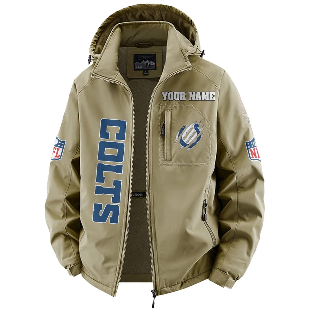Horse Army Fleece Windbreaker Jacket, Multi-Sport Weather Jacket HVN1438IC - Khaki - Image 2
