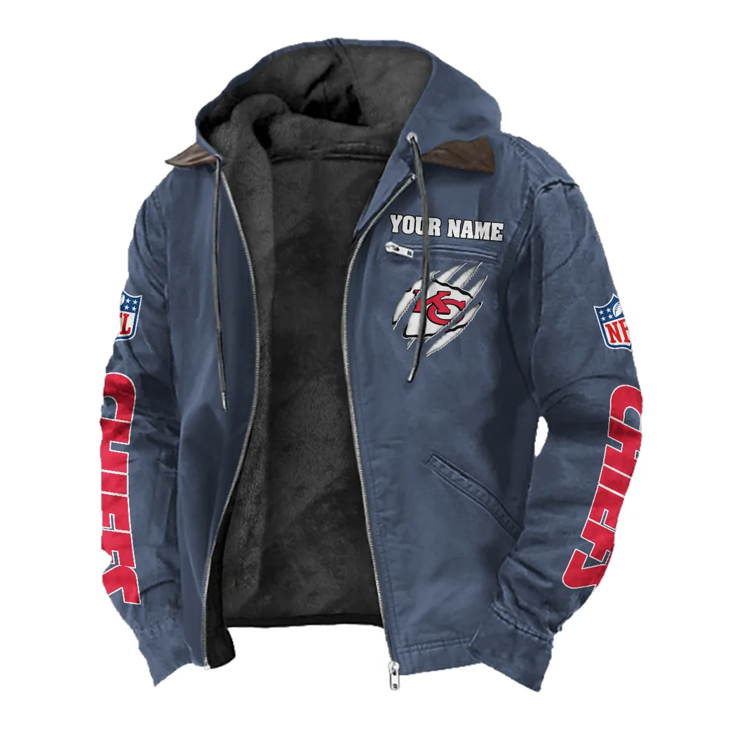 Match Day Squad Flannel Hoodie, Bold Supporter Flannel Hoodie HVN1438KC - Navy Blue - Image 2