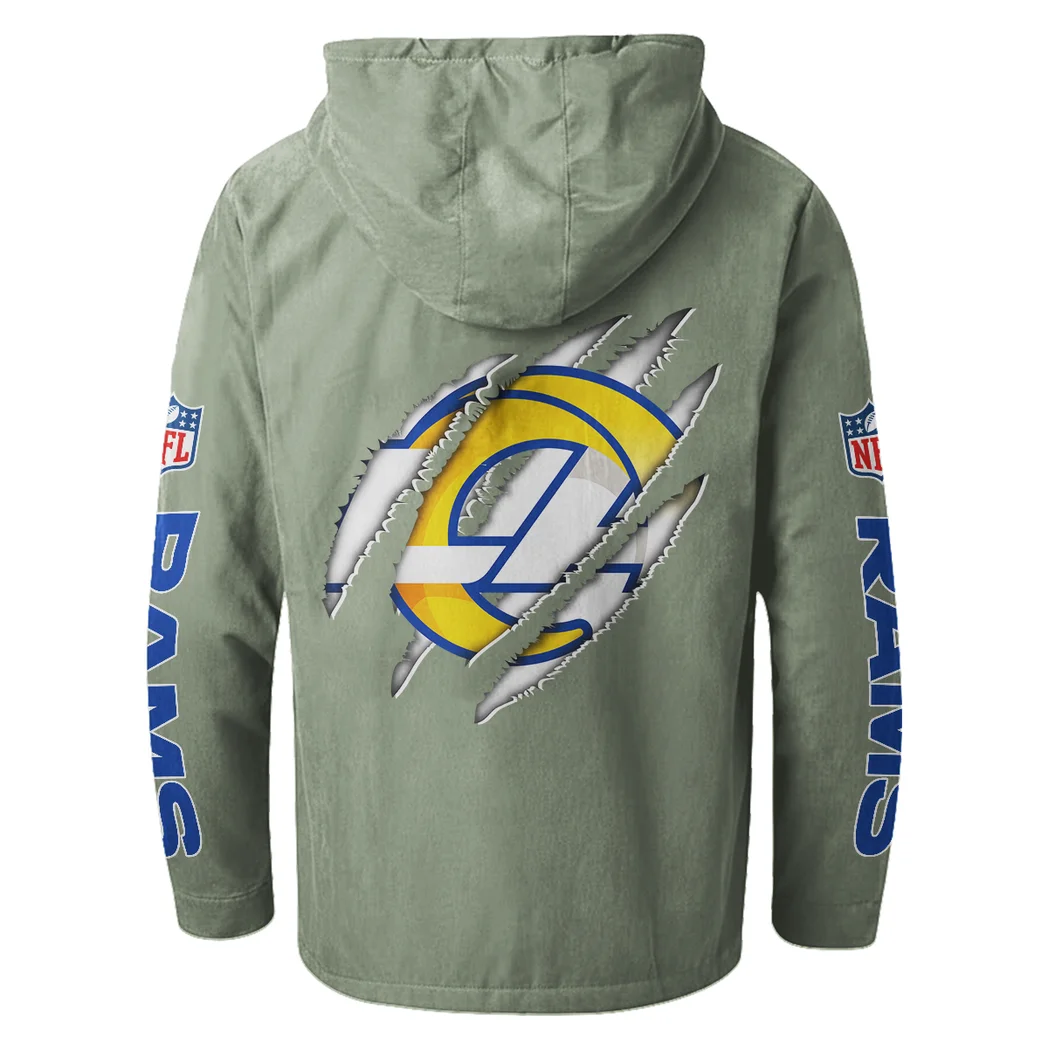 Football Ram Crew Flannel Hoodie, True Fan Hooded Flannel HVN1438LA - Light Green - Image 3