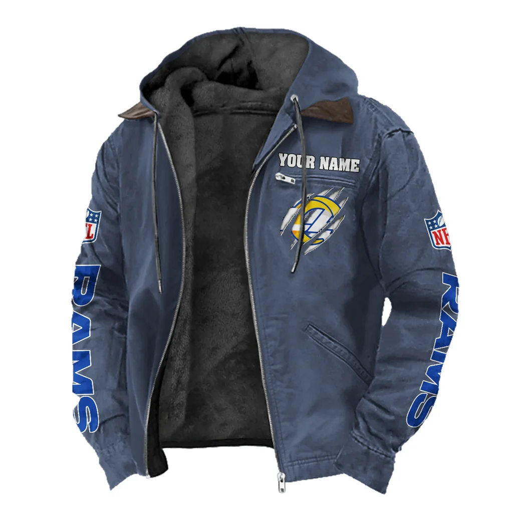 Football Ram Crew Flannel Hoodie, True Fan Hooded Flannel HVN1438LA - Navy Blue - Image 2