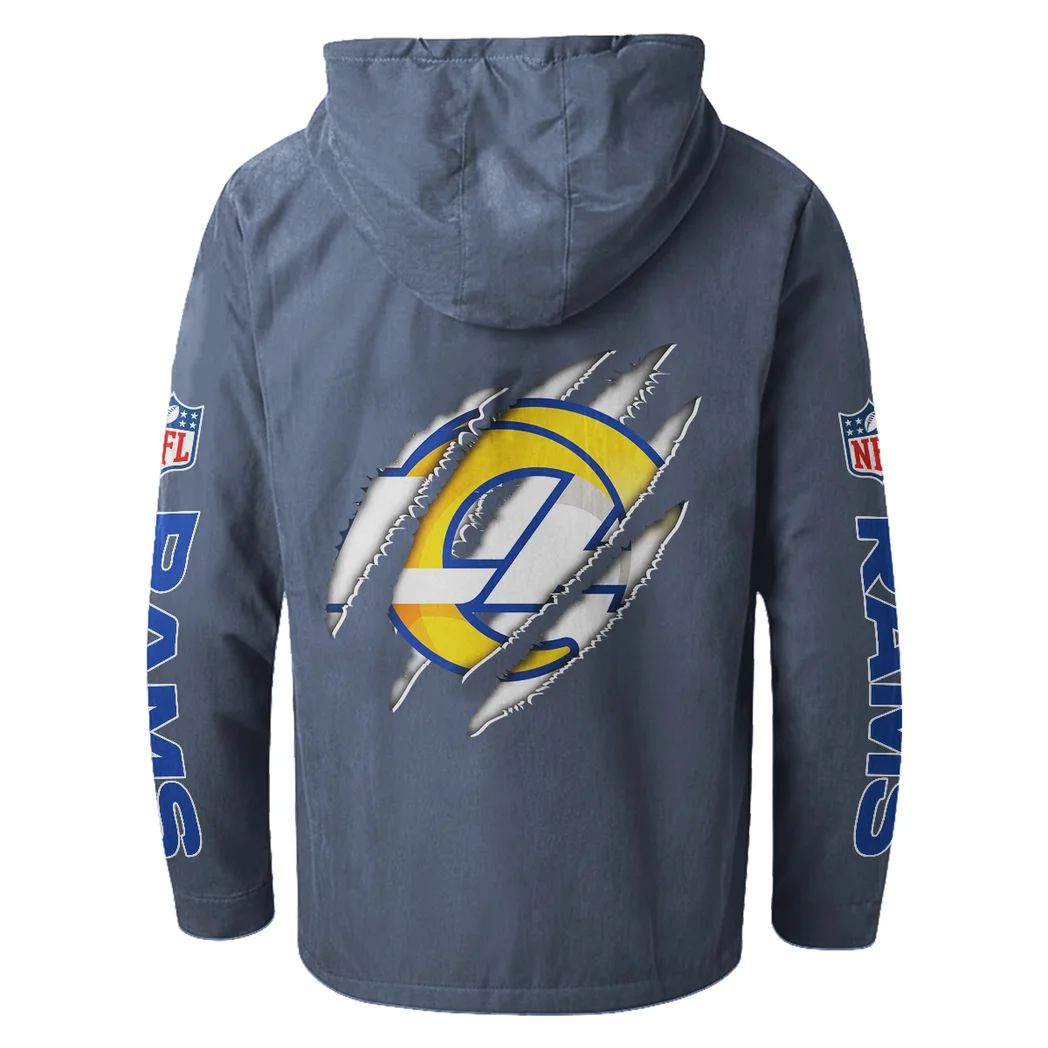 Football Ram Crew Flannel Hoodie, True Fan Hooded Flannel HVN1438LA - Navy Blue - Image 3