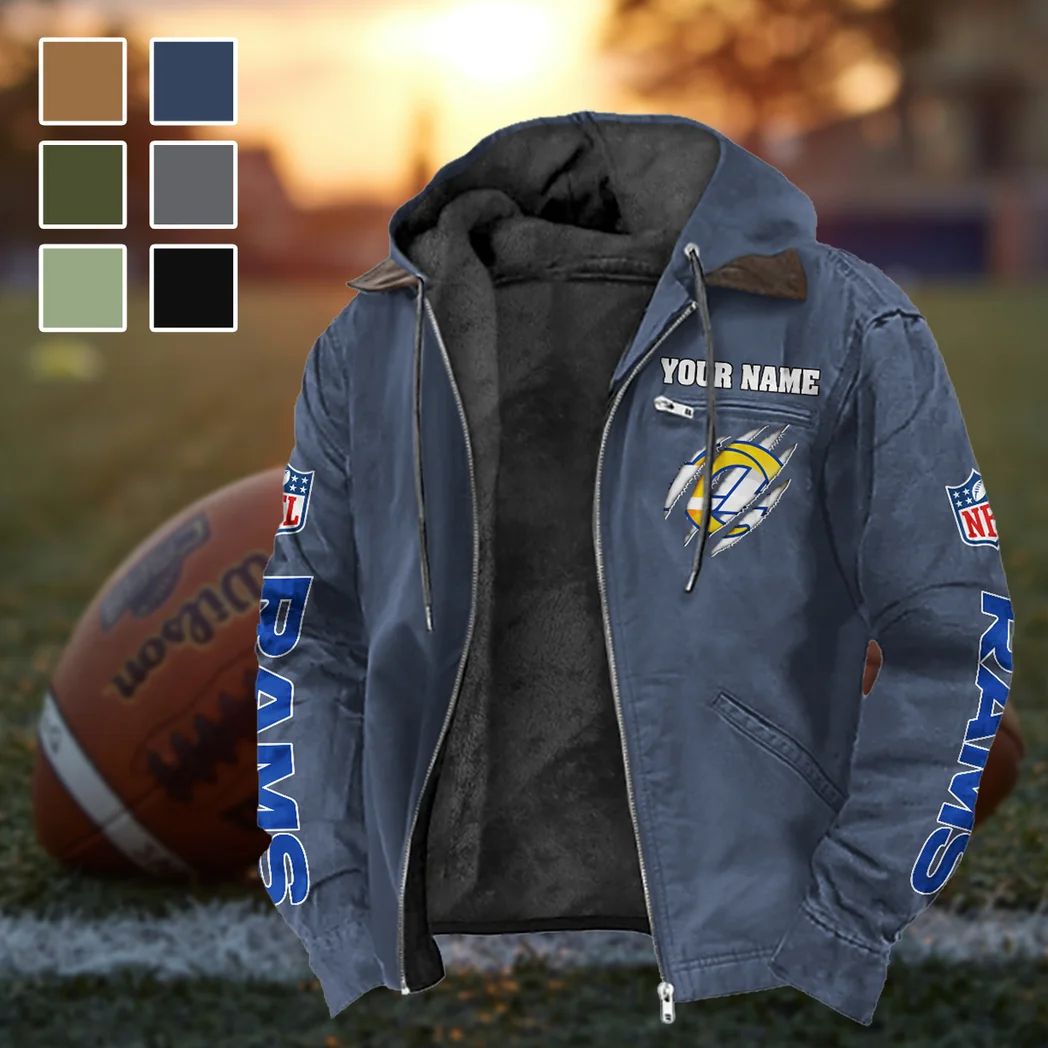 Football Ram Crew Flannel Hoodie, True Fan Hooded Flannel HVN1438LA - Navy Blue