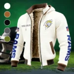 Football Ram Crew Fleece-Lined Hooded Jacket, Water-Resistant Thermal Hoody HVN1438LA - White