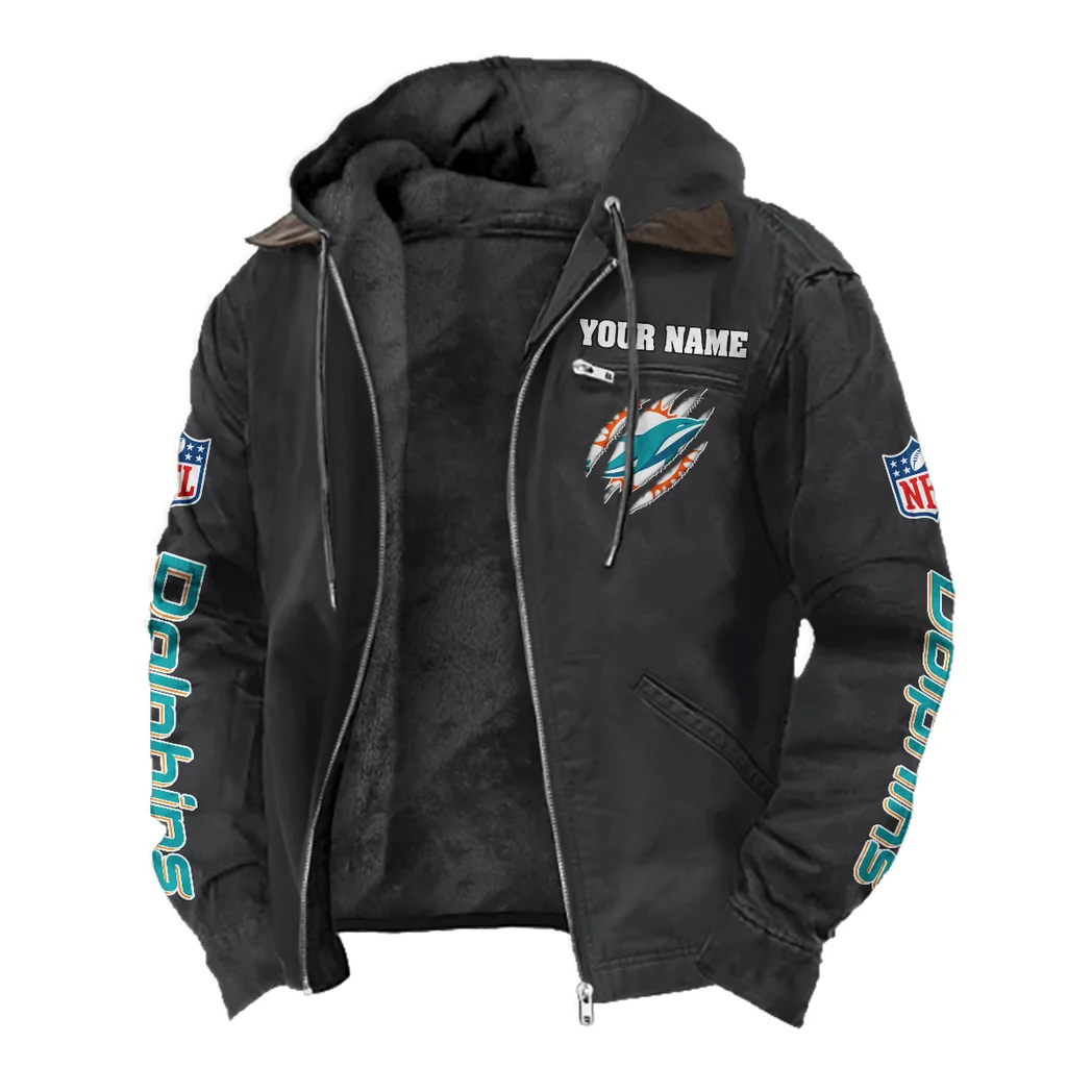 Match Day Dolphins Flannel Hoodie, Fan Pride Hooded Flannel HVN1438MD - Black - Image 2