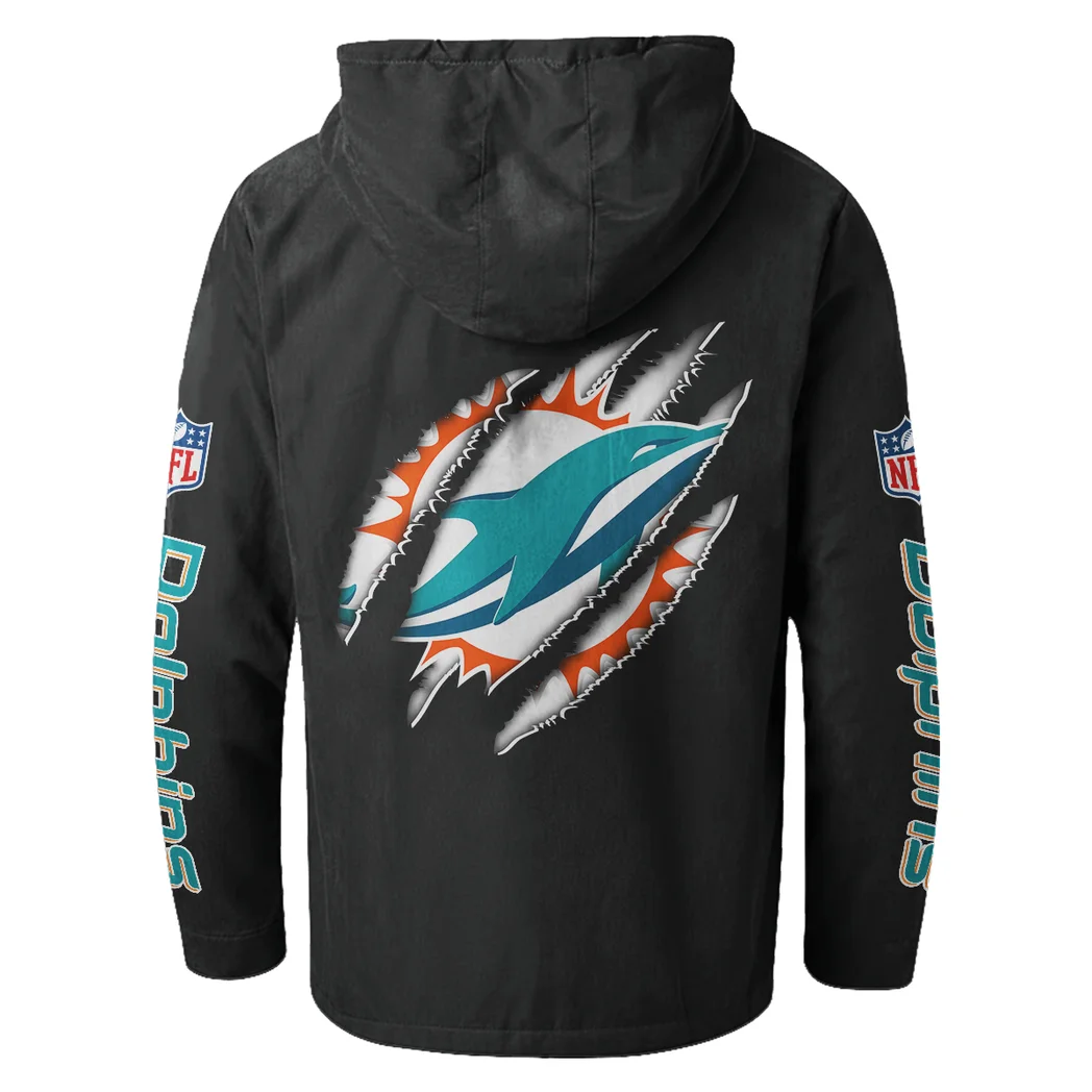 Match Day Dolphins Flannel Hoodie, Fan Pride Hooded Flannel HVN1438MD - Black - Image 3