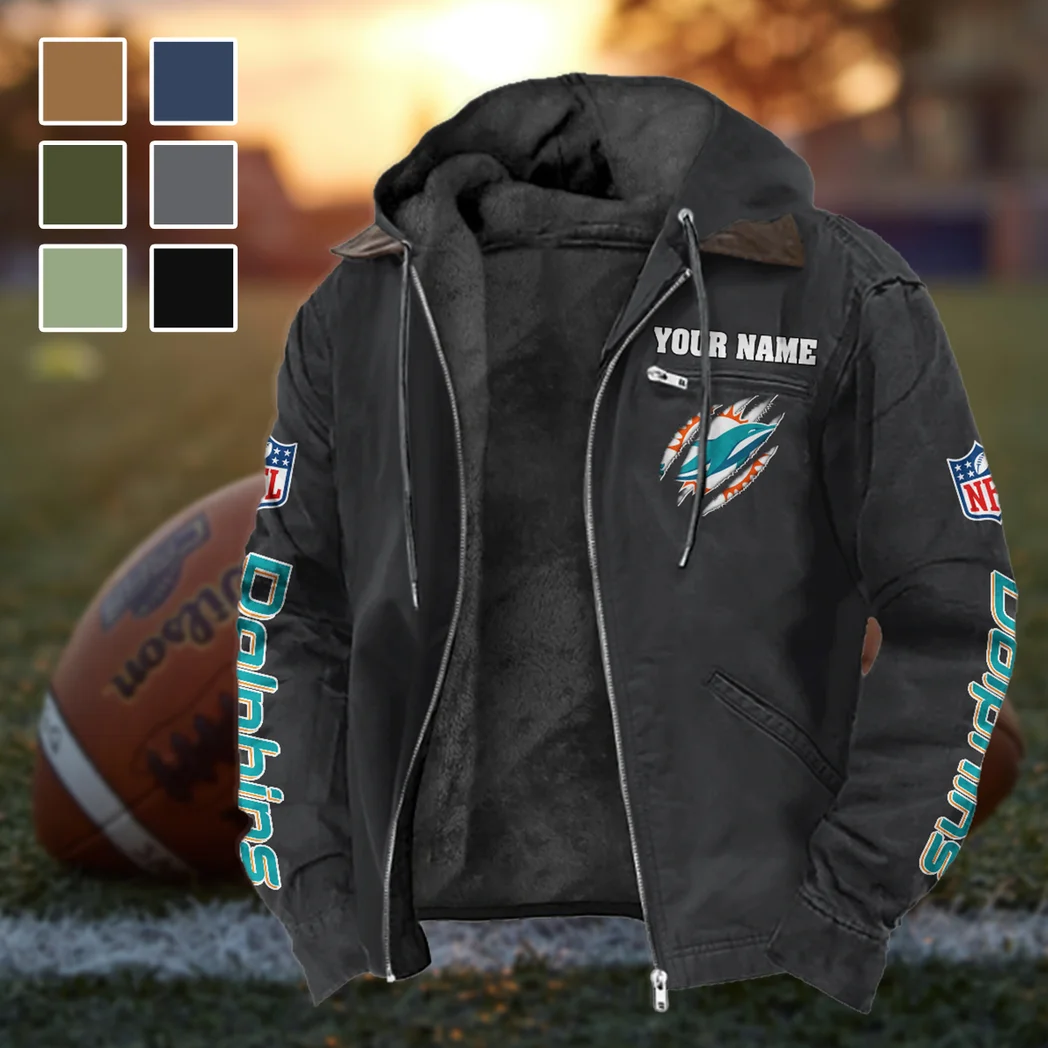 Match Day Dolphins Flannel Hoodie, Fan Pride Hooded Flannel HVN1438MD - Black
