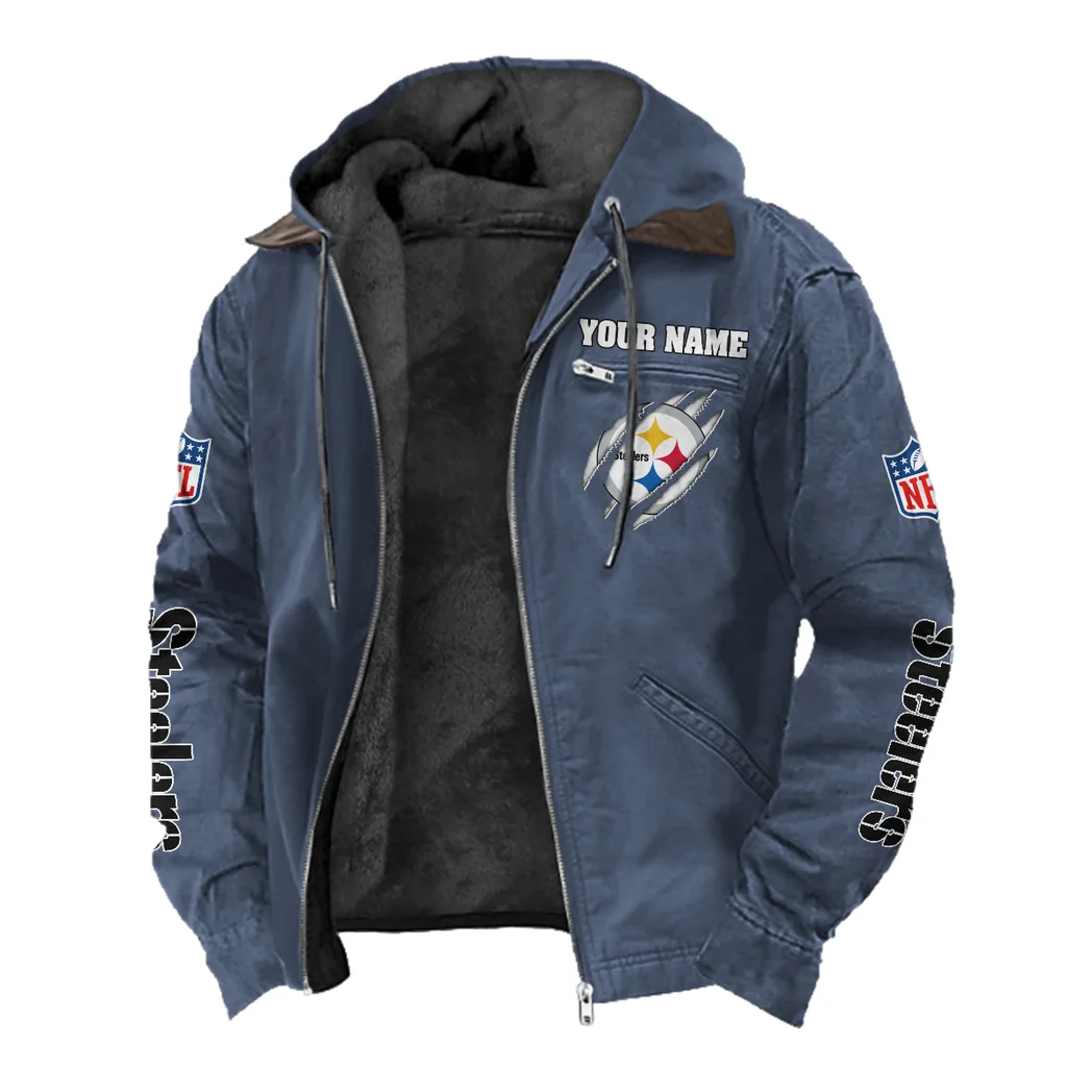 Black Helm Flannel Hoodie, Supporter Spirit Hooded Flannel HVN1438PS - Navy Blue - Image 2