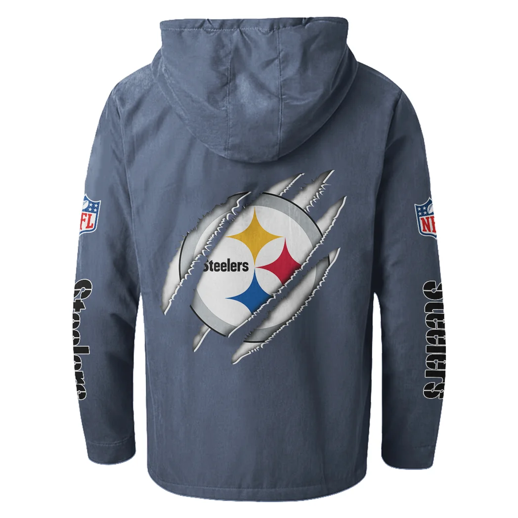 Black Helm Flannel Hoodie, Supporter Spirit Hooded Flannel HVN1438PS - Navy Blue - Image 3