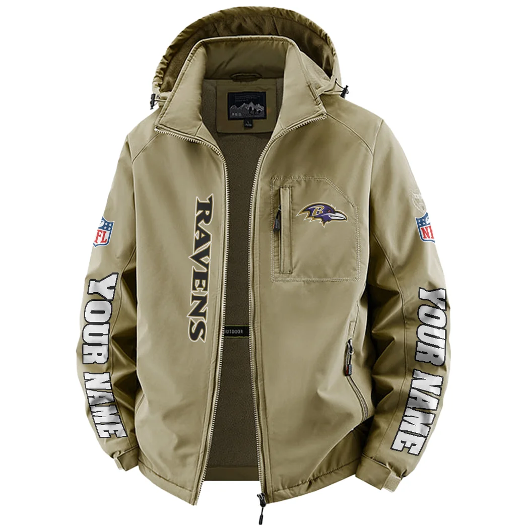 Black Talons Fleece Windbreaker Jacket, Core-Warmth Windbreaker HVN1439BR - Khaki - Image 2
