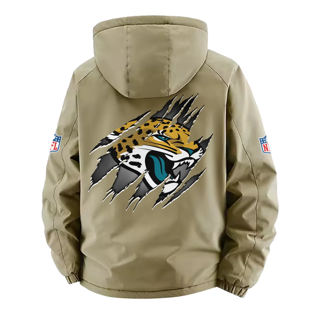 Football Jaguar Crew Fleece Windbreaker Jacket, Endurance Sport Barrier HVN1439JJ - Khaki - Image 4