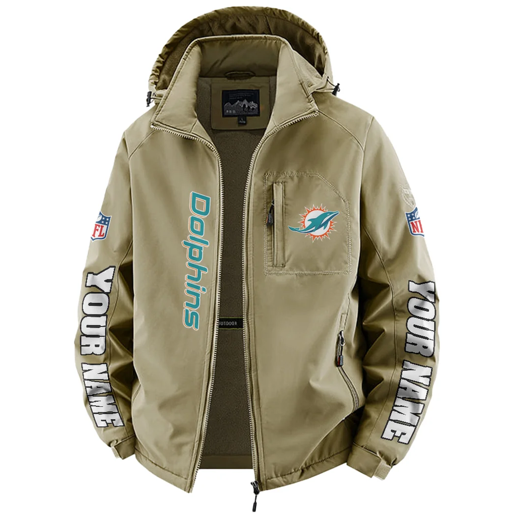 Football Aqua Crew Fleece Windbreaker Jacket, Outdoor Activity Defense HVN1439MD - Khaki - Image 2