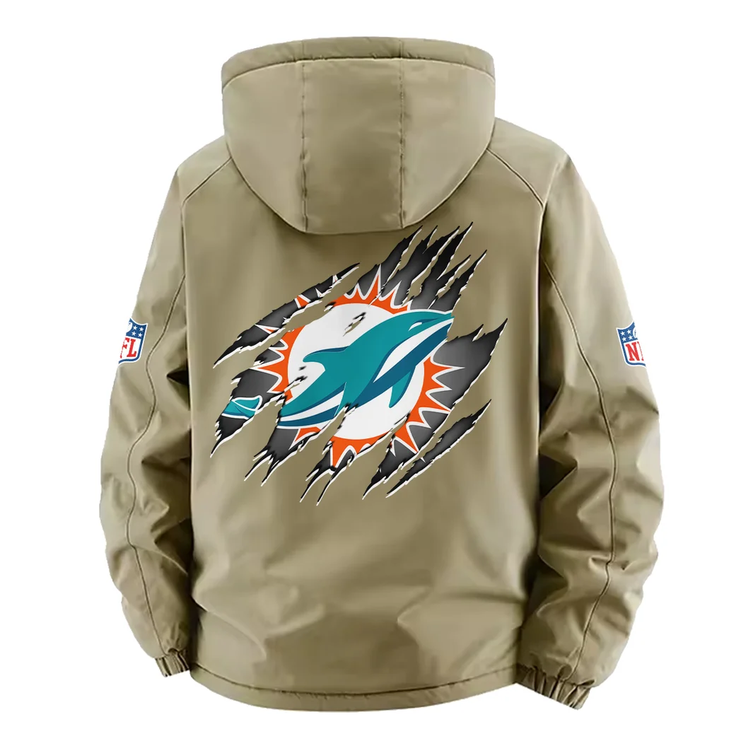 Football Aqua Crew Fleece Windbreaker Jacket, Outdoor Activity Defense HVN1439MD - Khaki - Image 4