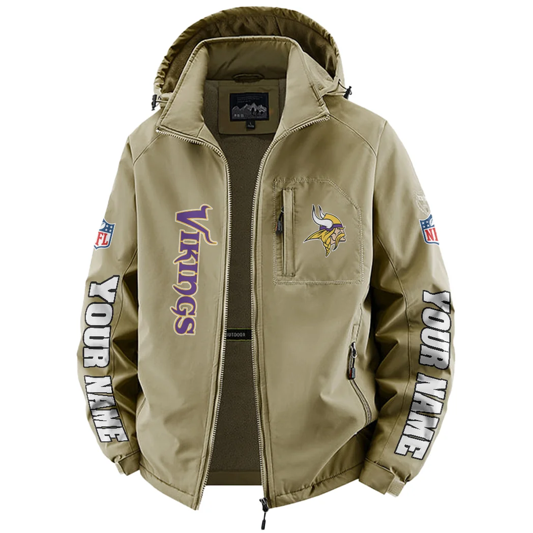 Midnight Giants Fleece Windbreaker Jacket, Cozy Fleece-Lined Windbreaker HVN1439MV - Khaki - Image 2