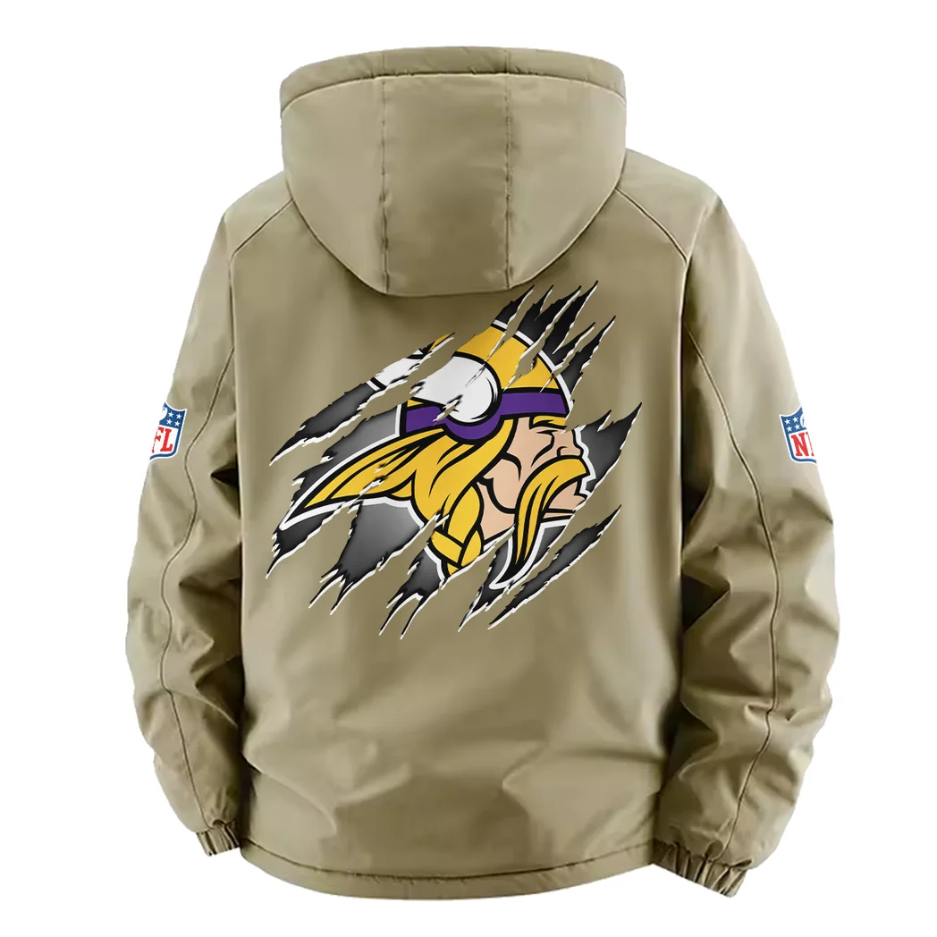 Midnight Giants Fleece Windbreaker Jacket, Cozy Fleece-Lined Windbreaker HVN1439MV - Khaki - Image 4