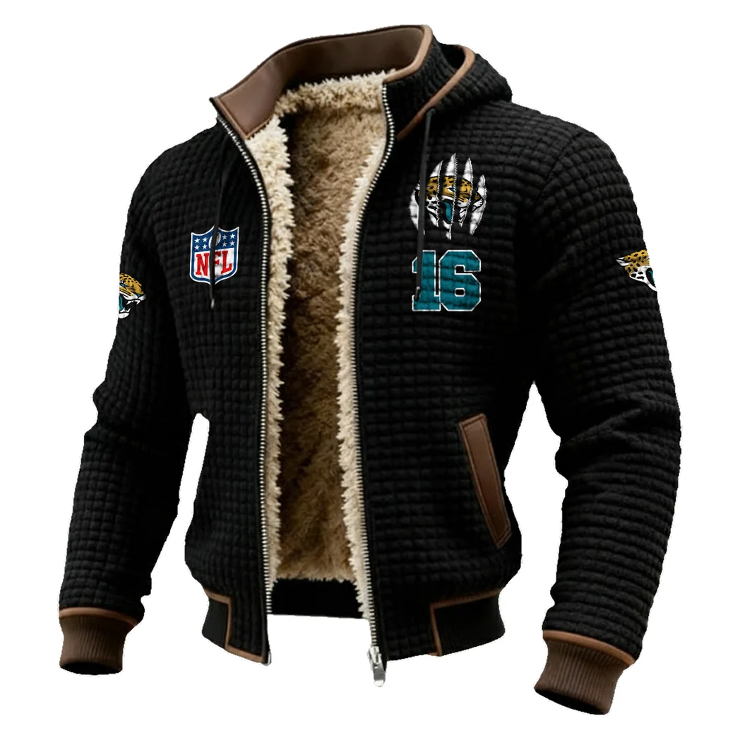 Football Jaguar Crew Fleece-Lined Hooded Jacket, Arctic Protection Hooded Zip HVN1440JJ - Black - Image 2