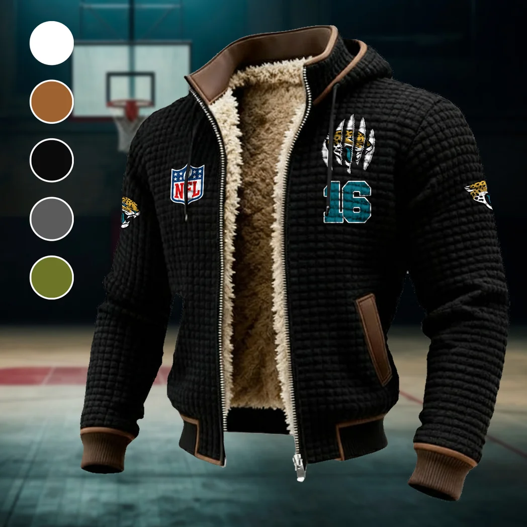 Football Jaguar Crew Fleece-Lined Hooded Jacket, Arctic Protection Hooded Zip HVN1440JJ - Black