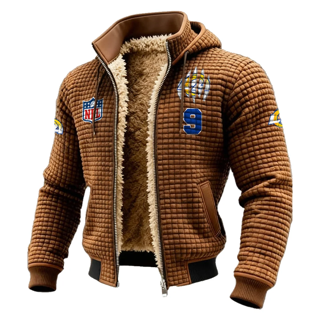 Football Ram Crew Fleece-Lined Hooded Jacket, Water-Resistant Thermal Hoody HVN1440LA - brown - Image 2