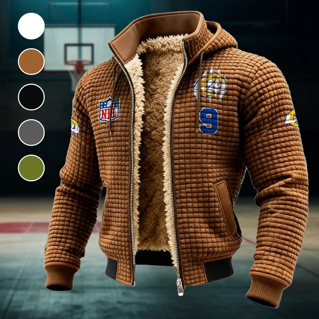 Football Ram Crew Fleece-Lined Hooded Jacket, Water-Resistant Thermal Hoody HVN1440LA - brown